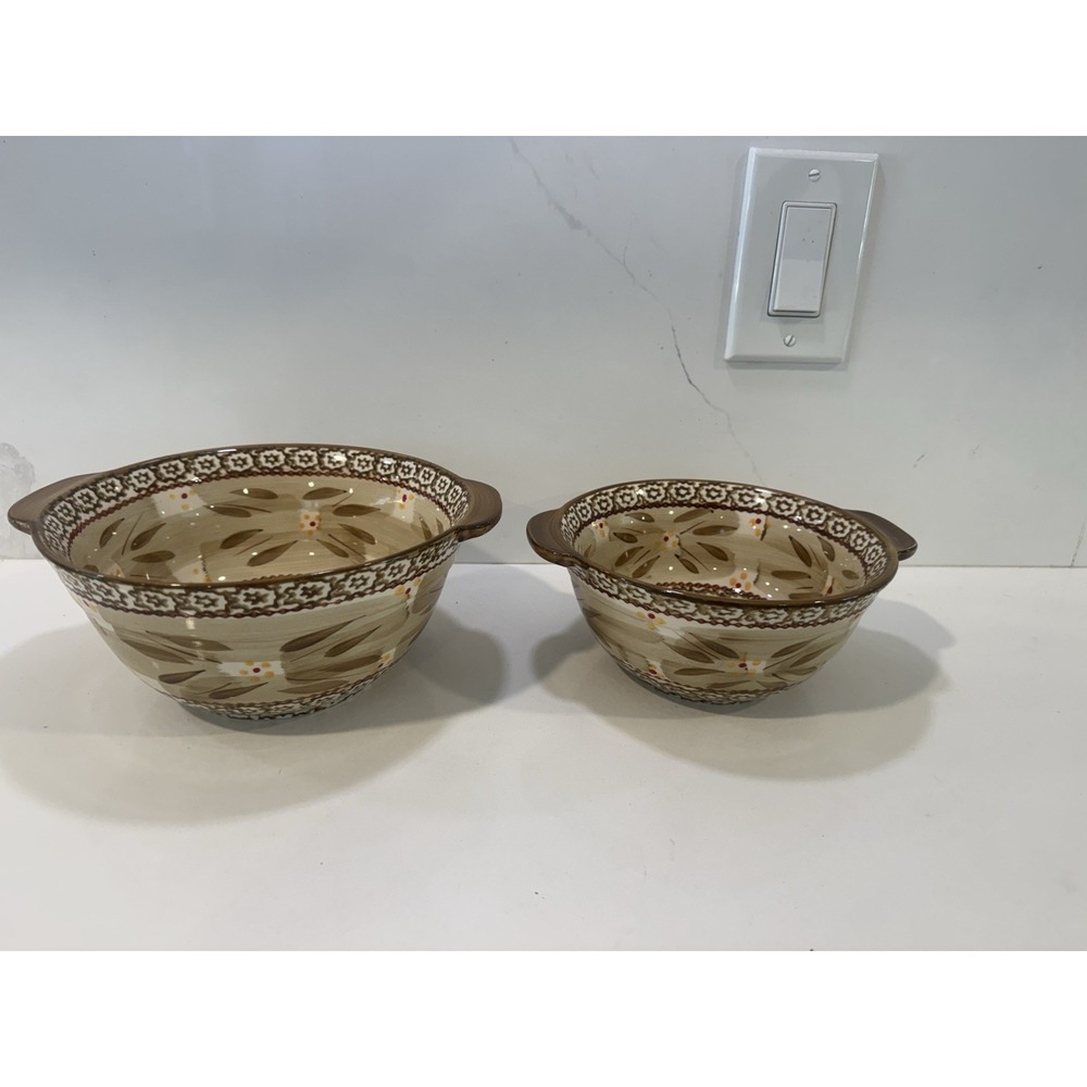 Temptations Ovenware Old World Brown Handles 1 Qt & 1.5 Qt Mixing Serving Bowls